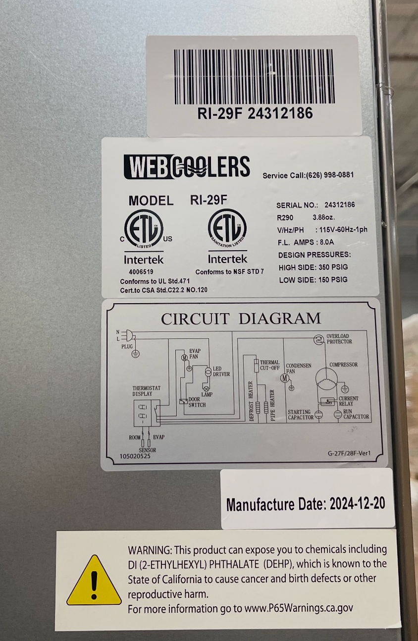 Eco-Friendly R290 Label on RI-29F Commercial Refrigerator