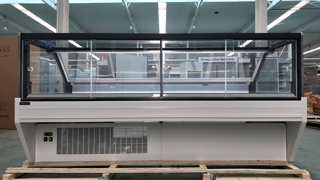 Refrigerated display case with snap-on shelves and painted front panel.