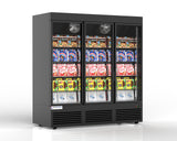 VISUAL THREE SECTION DISPLAY FREEZER W/ SWING DOOR TGDF70 Visualize- BOTTOM MOUNT COMPRESSOR, BLACK, 115V WITH HYDROCARBON REFRIGERANT