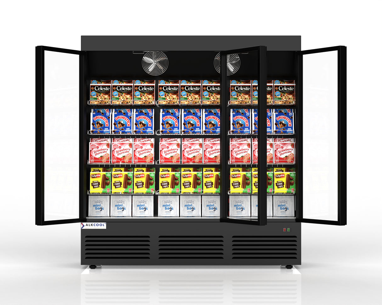 VISUAL THREE SECTION DISPLAY FREEZER W/ SWING DOOR TGDF70 Visualize- BOTTOM MOUNT COMPRESSOR, BLACK, 115V WITH HYDROCARBON REFRIGERANT