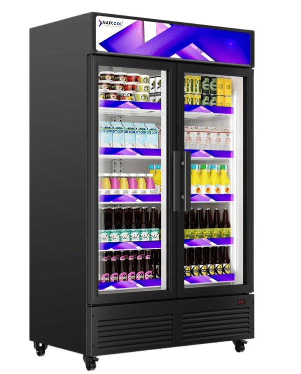 NAFCOOL GDR47 merchandiser refrigerator with lockable swing glass doors and magnetic gaskets